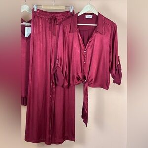 Satin Pants and Blouse Set